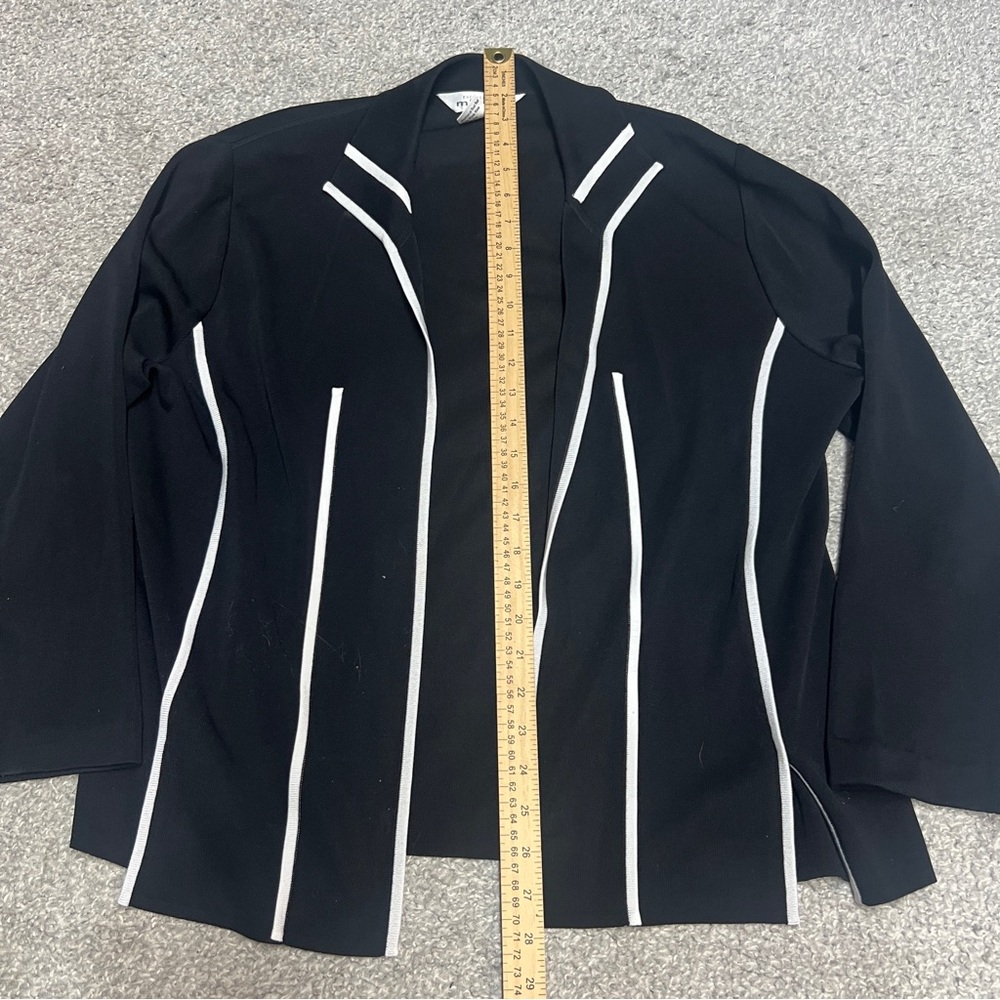 Exclusively Misook Womens Black White Trim Open Front Knit Cardigan Sweater XL - Picture 2 of 5